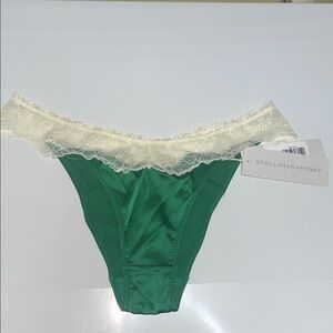 Stella McCartney NWT Emerald Green Panties kitty catching Ivory Lace bikini